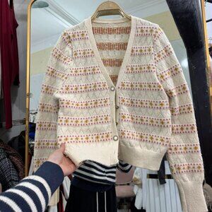 Sweet Cream Knit Cardigan Pink Yellow Floral Pattern 🌼